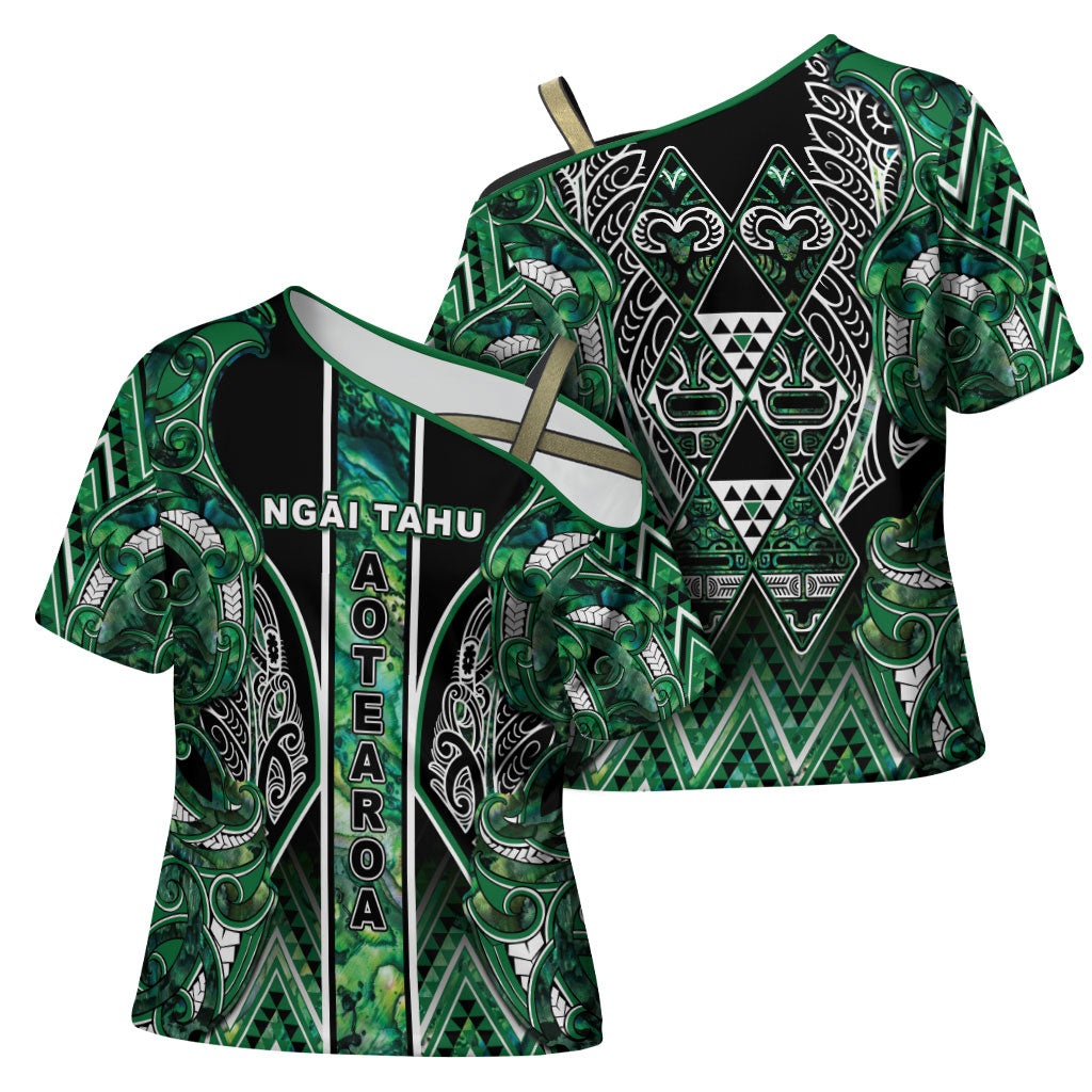 Aotearoa Ngai Tahu Cross Shoulder Shirt Maori Tribal Dark Green Paua Shell Pattern