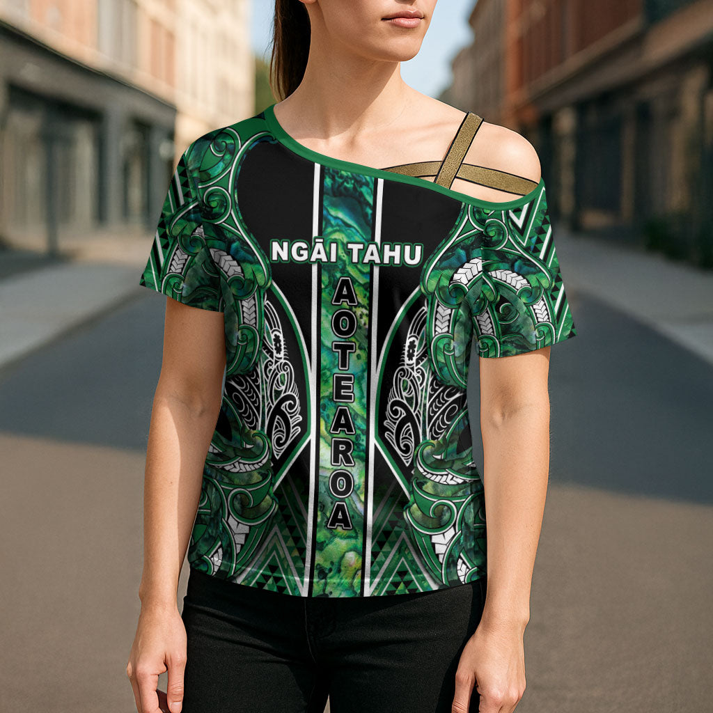 Aotearoa Ngai Tahu Cross Shoulder Shirt Maori Tribal Dark Green Paua Shell Pattern