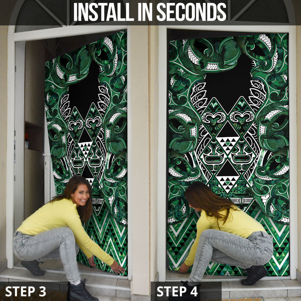 Aotearoa Ngai Tahu Door Cover Maori Tribal Dark Green Paua Shell Pattern
