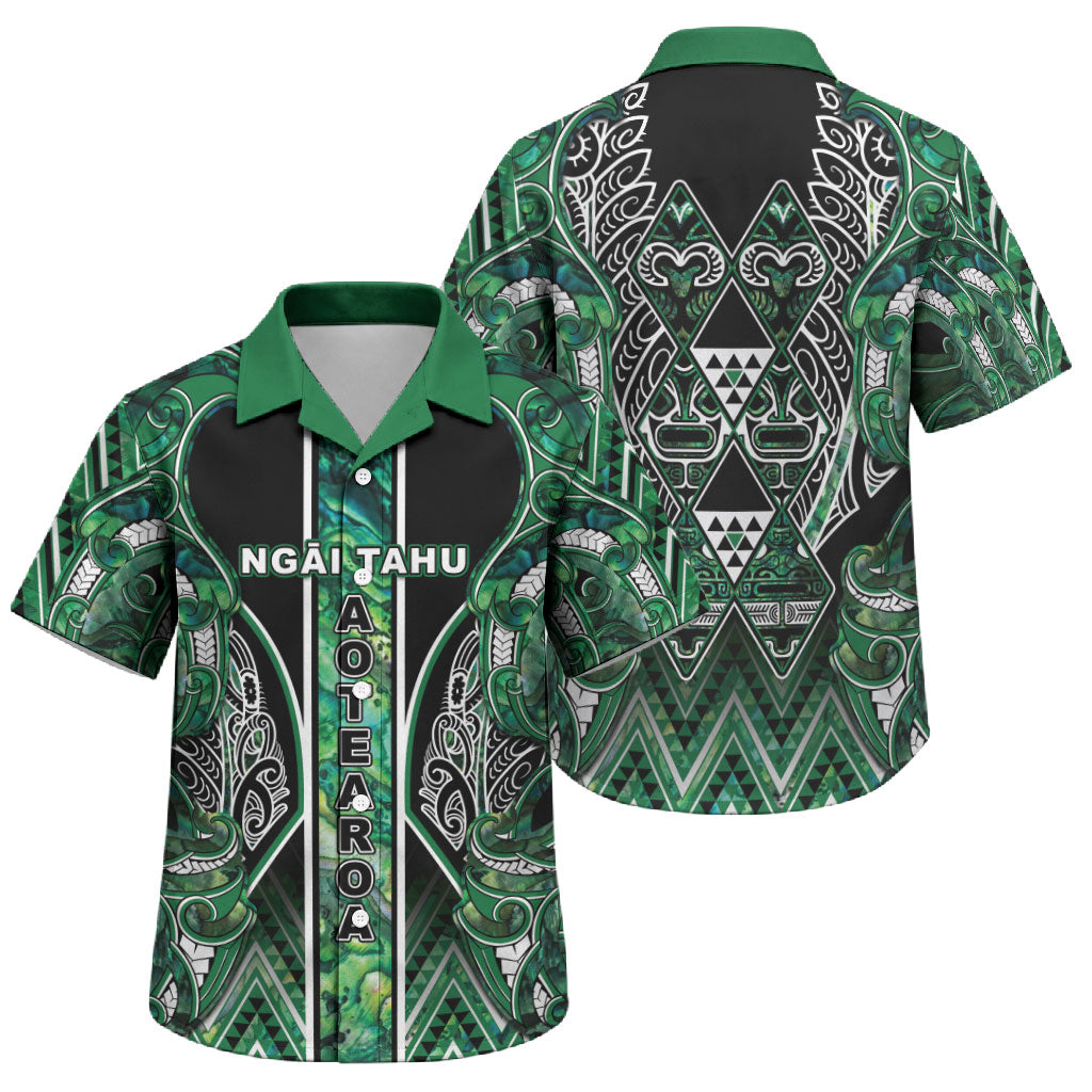 Aotearoa Ngai Tahu Family Matching Off Shoulder Maxi Dress and Hawaiian Shirt Maori Tribal Dark Green Paua Shell Pattern