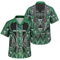 Aotearoa Ngai Tahu Family Matching Off Shoulder Short Dress and Hawaiian Shirt Maori Tribal Dark Green Paua Shell Pattern