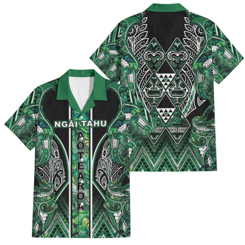Aotearoa Ngai Tahu Family Matching Short Sleeve Bodycon Dress and Hawaiian Shirt Maori Tribal Dark Green Paua Shell Pattern