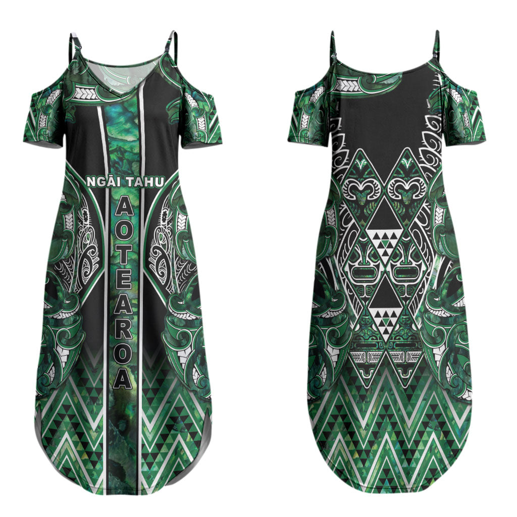Aotearoa Ngai Tahu Family Matching Summer Maxi Dress and Hawaiian Shirt Maori Tribal Dark Green Paua Shell Pattern