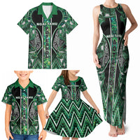 Aotearoa Ngai Tahu Family Matching Tank Maxi Dress and Hawaiian Shirt Maori Tribal Dark Green Paua Shell Pattern