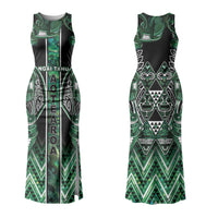Aotearoa Ngai Tahu Family Matching Tank Maxi Dress and Hawaiian Shirt Maori Tribal Dark Green Paua Shell Pattern