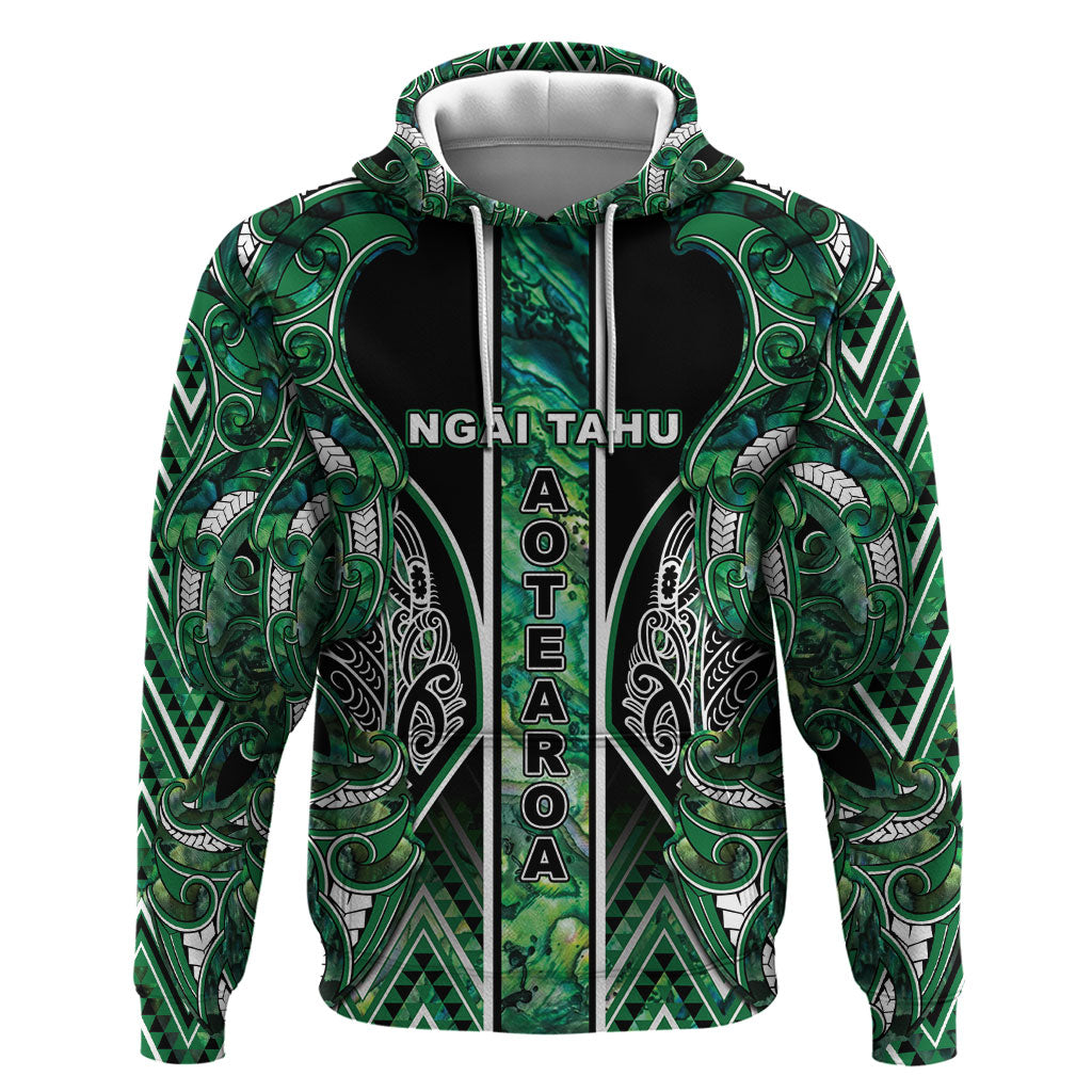Aotearoa Ngai Tahu Hoodie Maori Tribal Dark Green Paua Shell Pattern DT05 Pullover Hoodie Green - Polynesian Pride