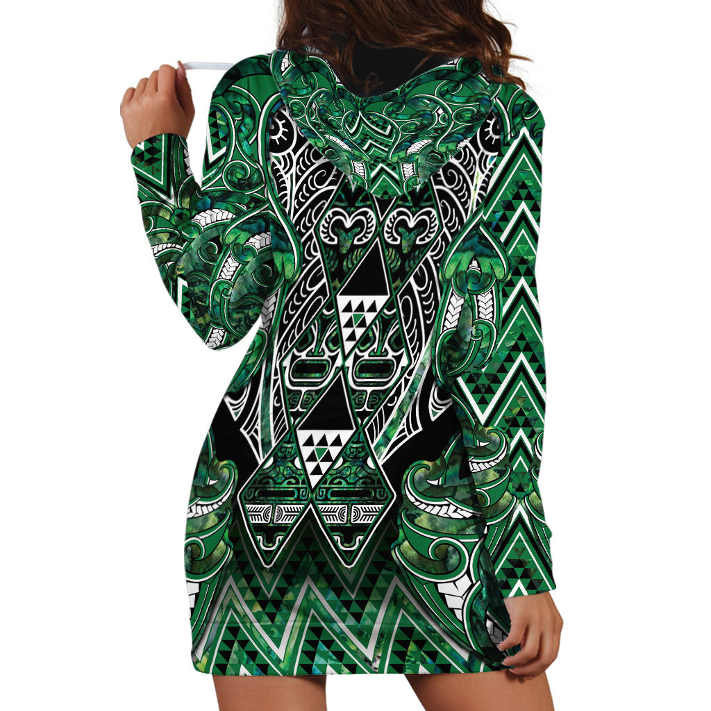 Aotearoa Ngai Tahu Hoodie Dress Maori Tribal Dark Green Paua Shell Pattern