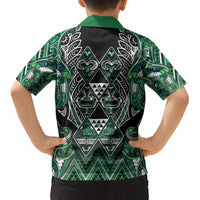 Aotearoa Ngai Tahu Kid Hawaiian Shirt Maori Tribal Dark Green Paua Shell Pattern