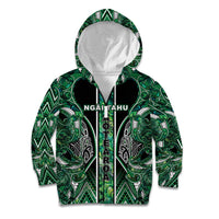 Aotearoa Ngai Tahu Kid Hoodie Maori Tribal Dark Green Paua Shell Pattern