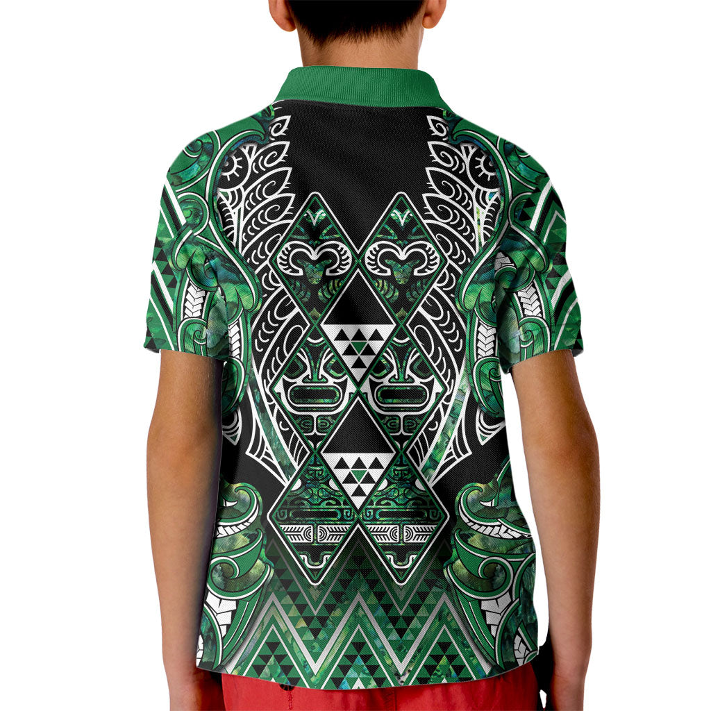 Aotearoa Ngai Tahu Kid Polo Shirt Maori Tribal Dark Green Paua Shell Pattern
