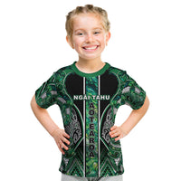 Aotearoa Ngai Tahu Kid T Shirt Maori Tribal Dark Green Paua Shell Pattern