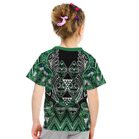 Aotearoa Ngai Tahu Kid T Shirt Maori Tribal Dark Green Paua Shell Pattern