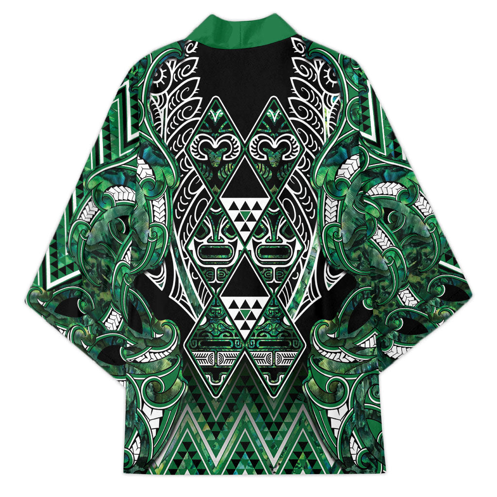 Aotearoa Ngai Tahu Kimono Maori Tribal Dark Green Paua Shell Pattern
