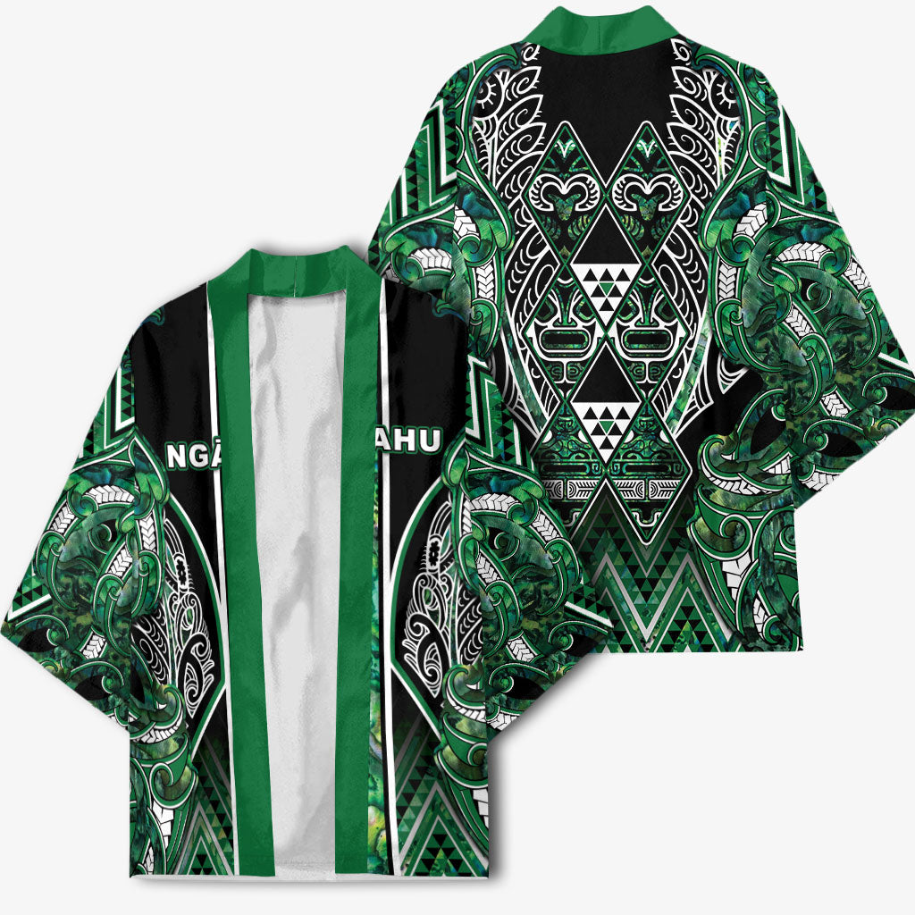Aotearoa Ngai Tahu Kimono Maori Tribal Dark Green Paua Shell Pattern