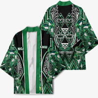 Aotearoa Ngai Tahu Kimono Maori Tribal Dark Green Paua Shell Pattern