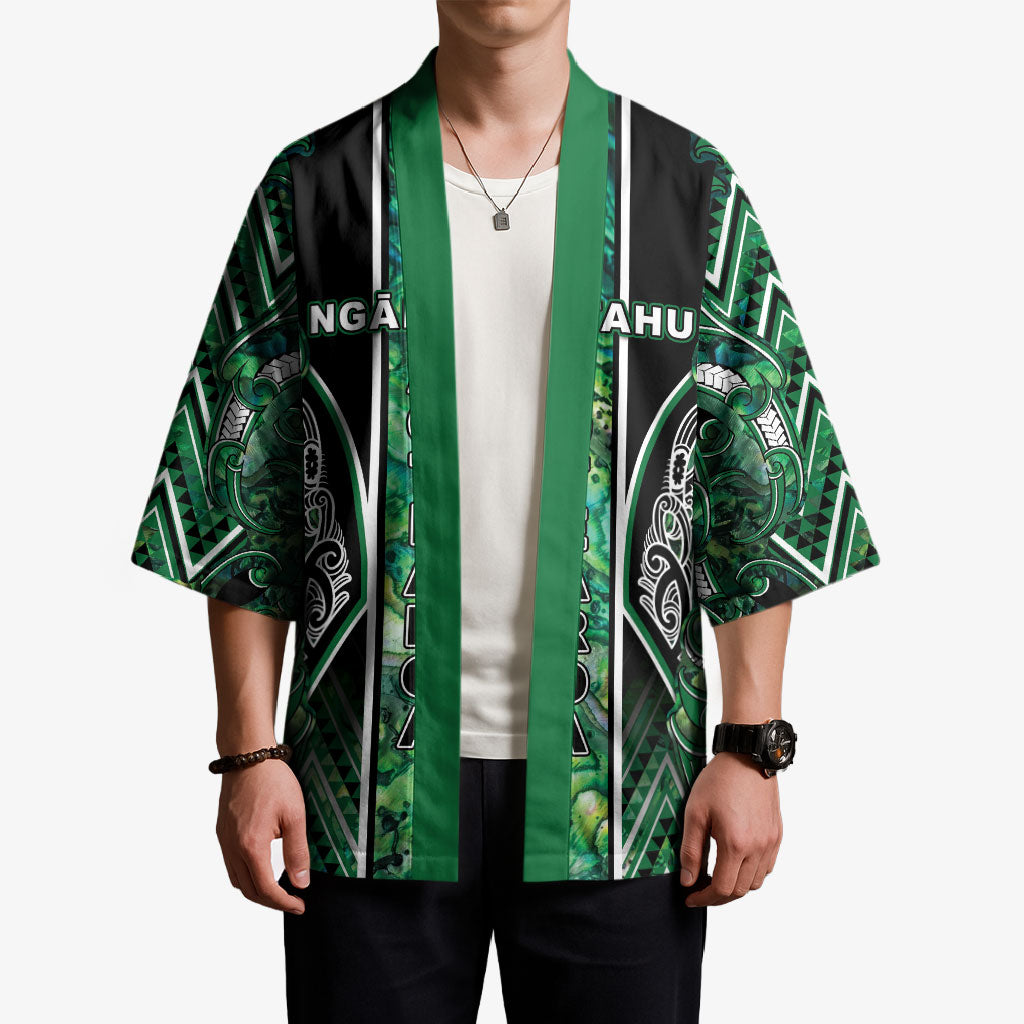 Aotearoa Ngai Tahu Kimono Maori Tribal Dark Green Paua Shell Pattern