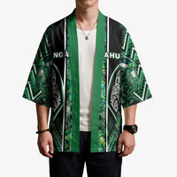 Aotearoa Ngai Tahu Kimono Maori Tribal Dark Green Paua Shell Pattern