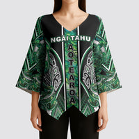 Aotearoa Ngai Tahu Kimono Sleeve Blouse Maori Tribal Dark Green Paua Shell Pattern
