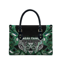 Aotearoa Ngai Tahu Leather Bag Maori Tribal Dark Green Paua Shell Pattern