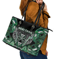 Aotearoa Ngai Tahu Leather Tote Bag Maori Tribal Dark Green Paua Shell Pattern