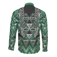 Aotearoa Ngai Tahu Long Sleeve Button Shirt Maori Tribal Dark Green Paua Shell Pattern