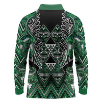 Aotearoa Ngai Tahu Long Sleeve Polo Shirt Maori Tribal Dark Green Paua Shell Pattern