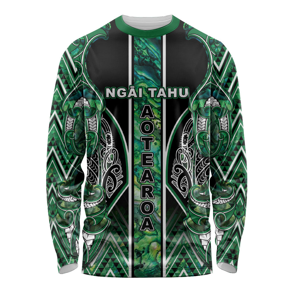 Aotearoa Ngai Tahu Long Sleeve Shirt Maori Tribal Dark Green Paua Shell Pattern