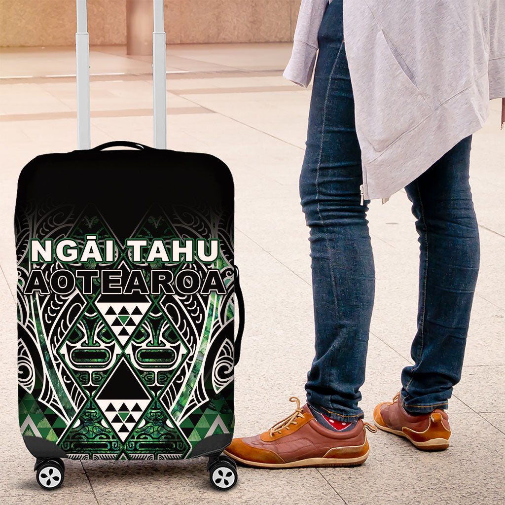 Aotearoa Ngai Tahu Luggage Cover Maori Tribal Dark Green Paua Shell Pattern