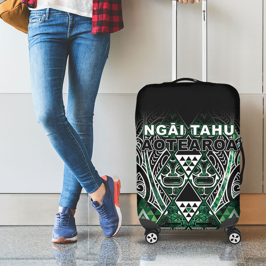 Aotearoa Ngai Tahu Luggage Cover Maori Tribal Dark Green Paua Shell Pattern