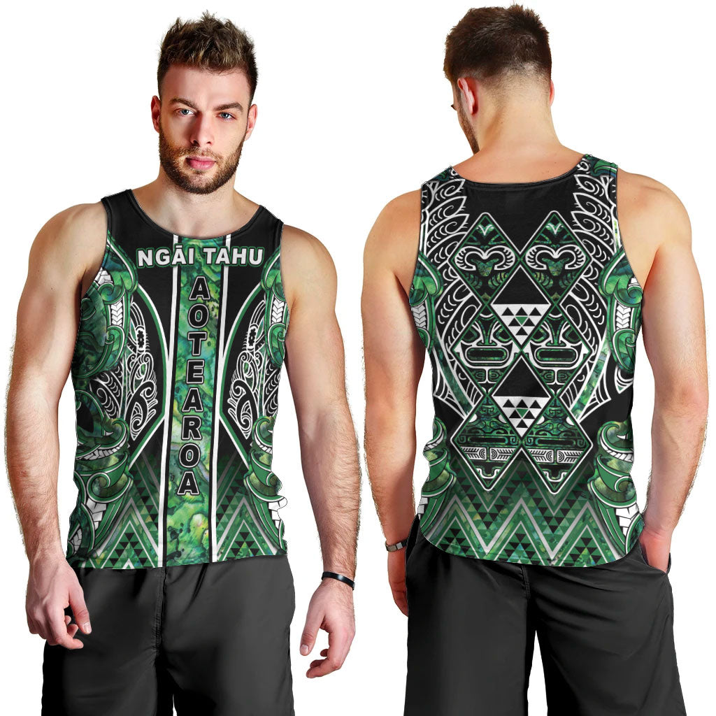 Aotearoa Ngai Tahu Men Tank Top Maori Tribal Dark Green Paua Shell Pattern