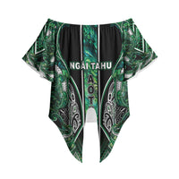 Aotearoa Ngai Tahu Off Shoulder Wrap Waist Top Maori Tribal Dark Green Paua Shell Pattern