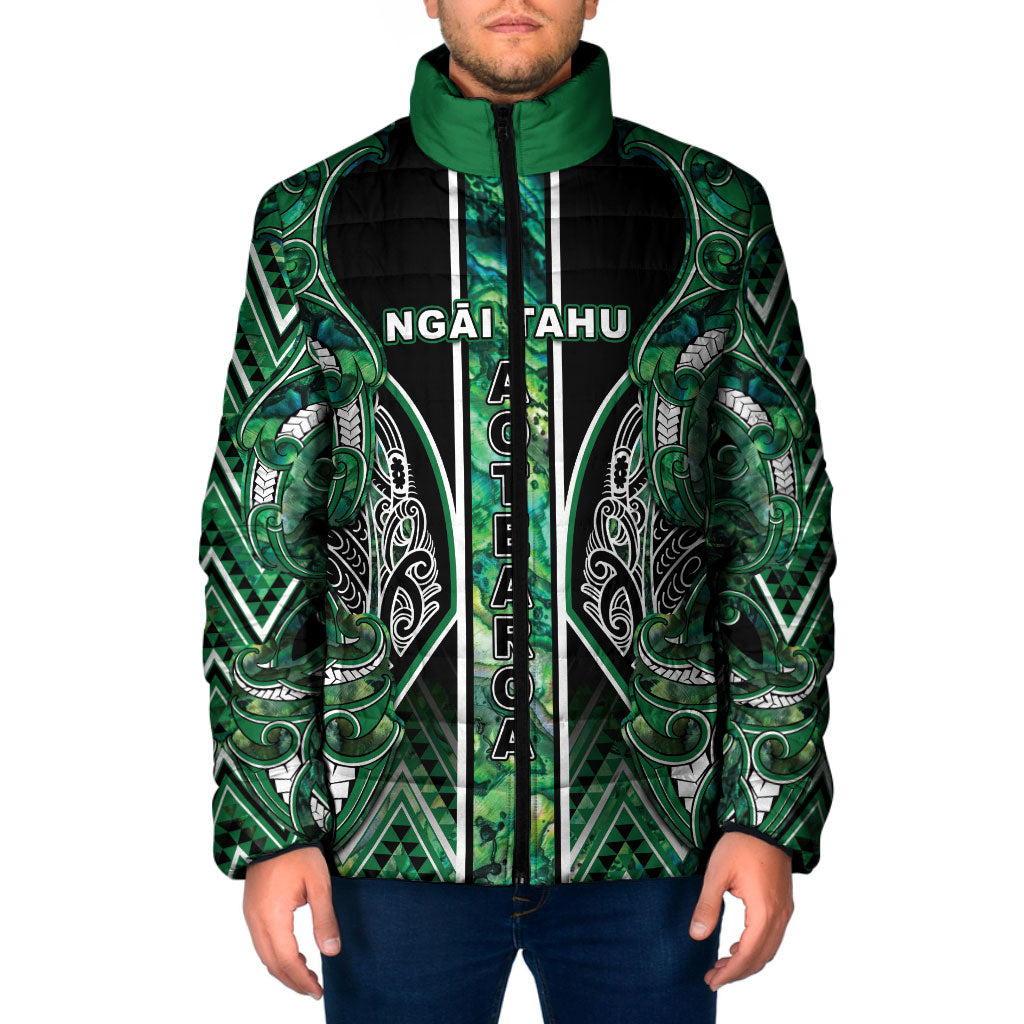 Aotearoa Ngai Tahu Padded Jacket Maori Tribal Dark Green Paua Shell Pattern DT05 Men Green - Polynesian Pride
