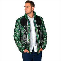 Aotearoa Ngai Tahu Padded Jacket Maori Tribal Dark Green Paua Shell Pattern