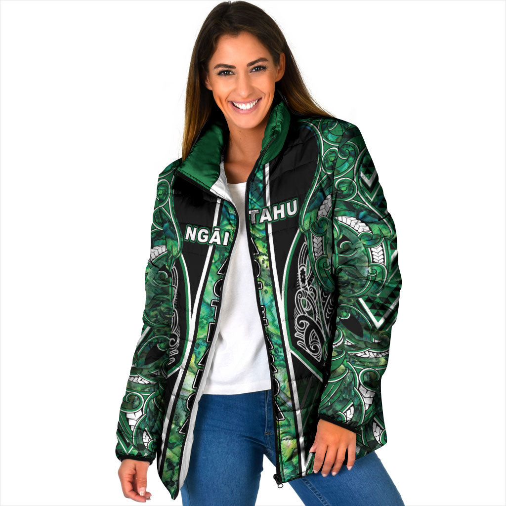 Aotearoa Ngai Tahu Padded Jacket Maori Tribal Dark Green Paua Shell Pattern
