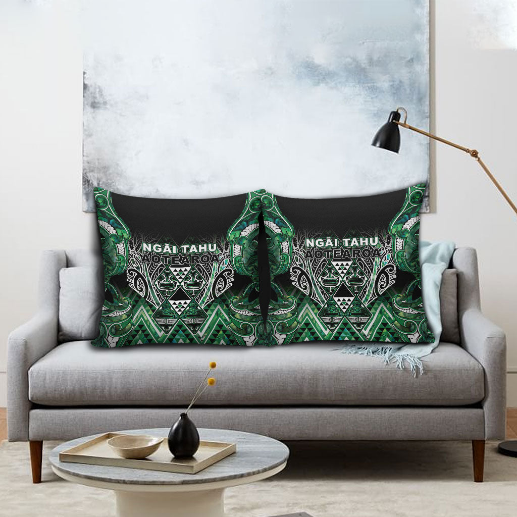 Aotearoa Ngai Tahu Pillow Cover Maori Tribal Dark Green Paua Shell Pattern