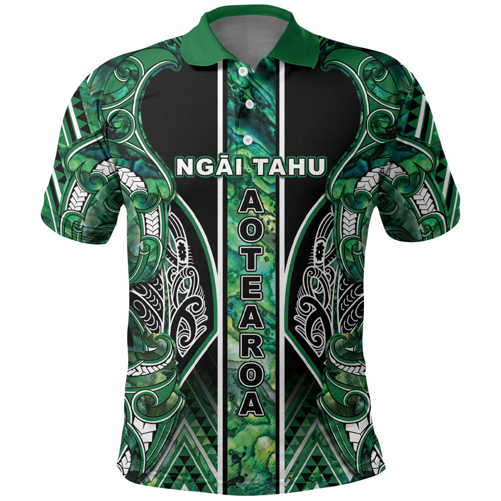 Aotearoa Ngai Tahu Polo Shirt Maori Tribal Dark Green Paua Shell Pattern