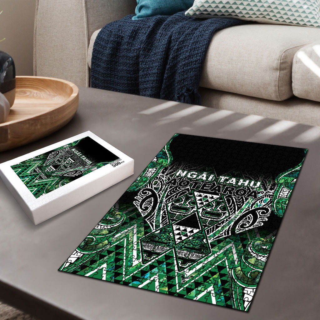 Aotearoa Ngai Tahu Puzzle Maori Tribal Dark Green Paua Shell Pattern