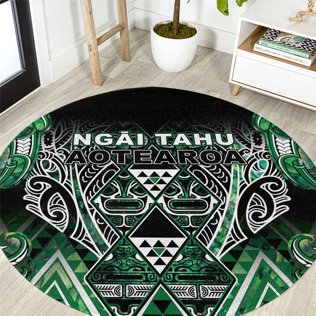 Aotearoa Ngai Tahu Round Carpet Maori Tribal Dark Green Paua Shell Pattern DT05 Green - Polynesian Pride