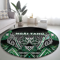 Aotearoa Ngai Tahu Round Carpet Maori Tribal Dark Green Paua Shell Pattern