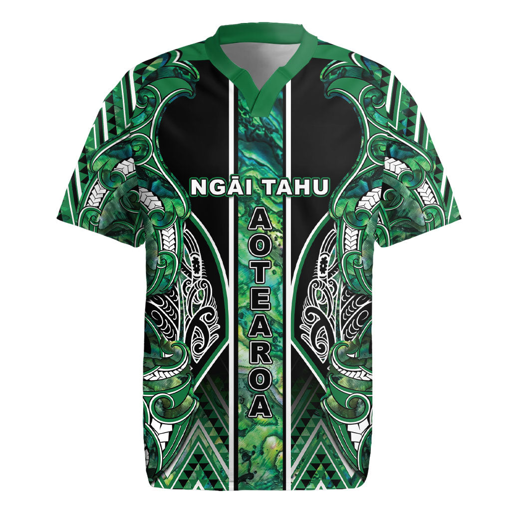 Aotearoa Ngai Tahu Rugby Jersey Maori Tribal Dark Green Paua Shell Pattern