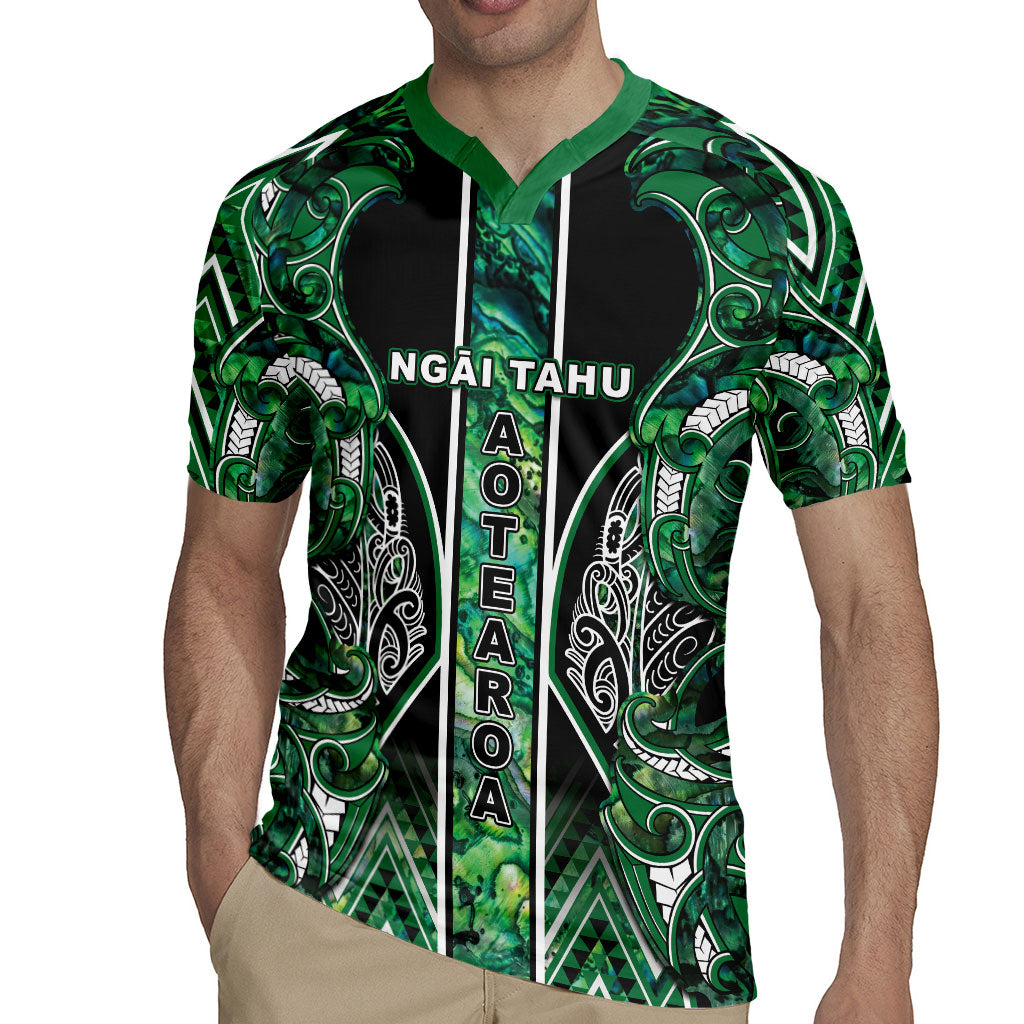 Aotearoa Ngai Tahu Rugby Jersey Maori Tribal Dark Green Paua Shell Pattern