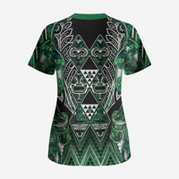 Aotearoa Ngai Tahu Scrub Top Maori Tribal Dark Green Paua Shell Pattern