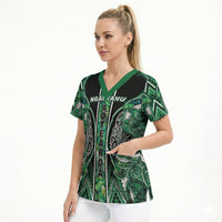 Aotearoa Ngai Tahu Scrub Top Maori Tribal Dark Green Paua Shell Pattern