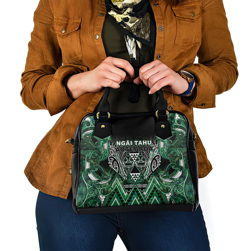 Aotearoa Ngai Tahu Shoulder Handbag Maori Tribal Dark Green Paua Shell Pattern
