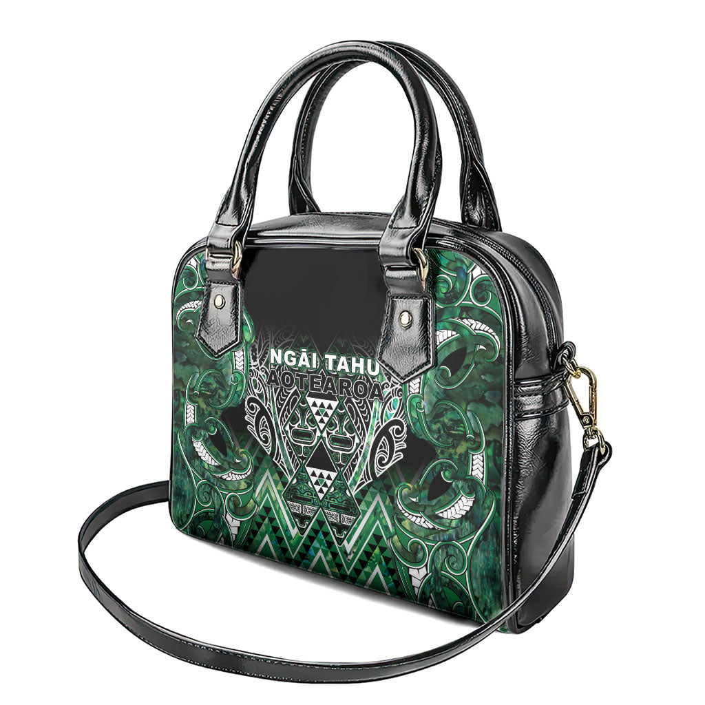 Aotearoa Ngai Tahu Shoulder Handbag Maori Tribal Dark Green Paua Shell Pattern