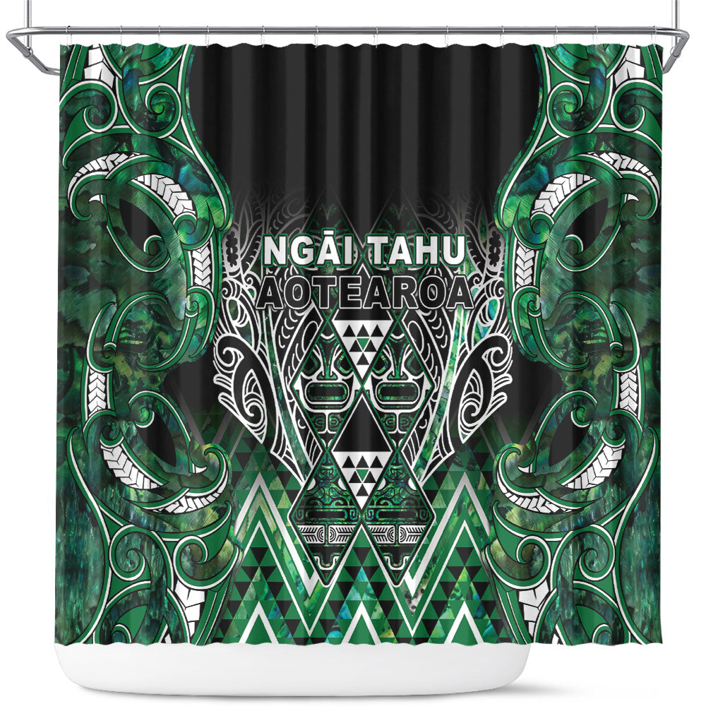Aotearoa Ngai Tahu Shower Curtain Maori Tribal Dark Green Paua Shell Pattern