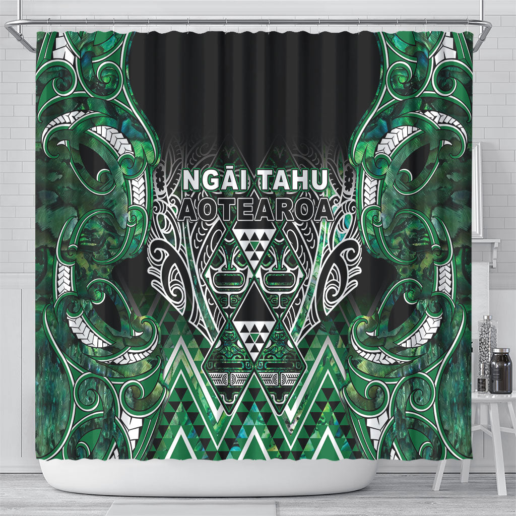 Aotearoa Ngai Tahu Shower Curtain Maori Tribal Dark Green Paua Shell Pattern