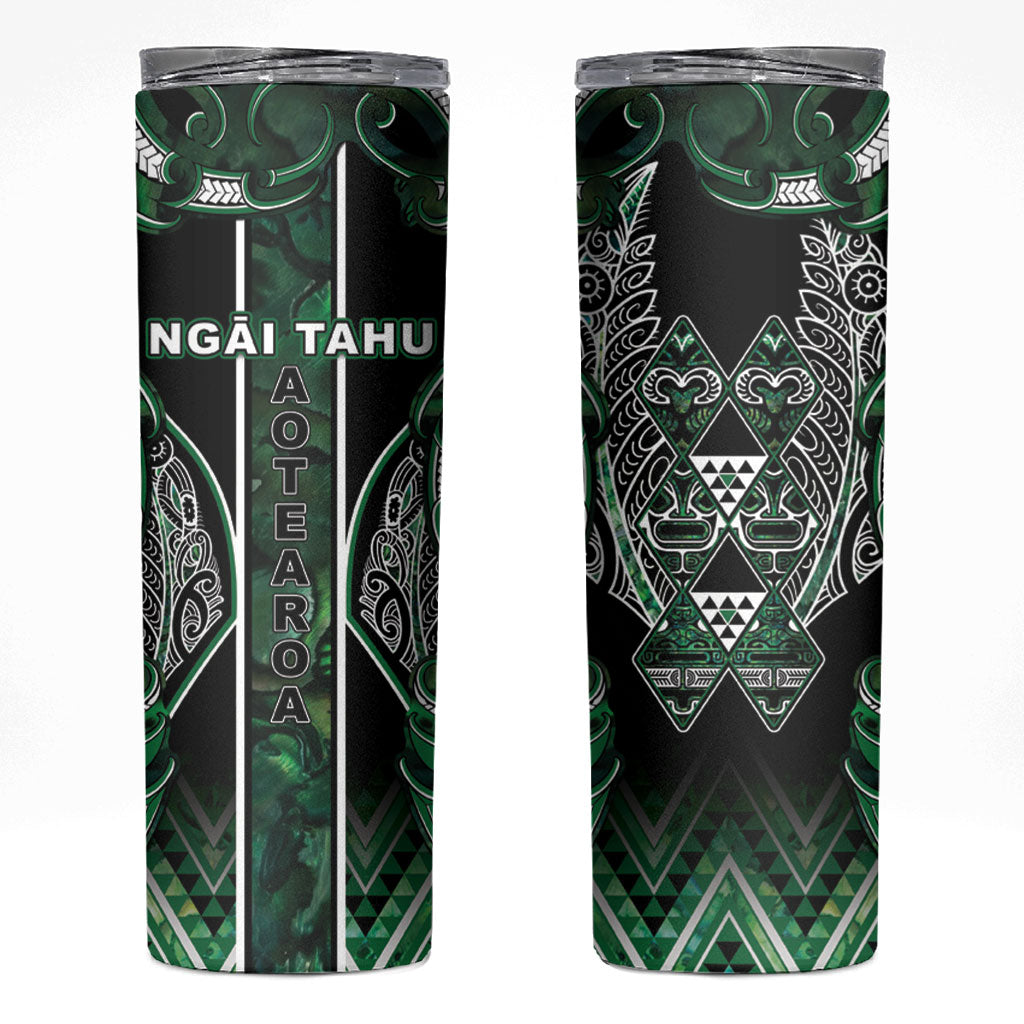 Aotearoa Ngai Tahu Skinny Tumbler Maori Tribal Dark Green Paua Shell Pattern