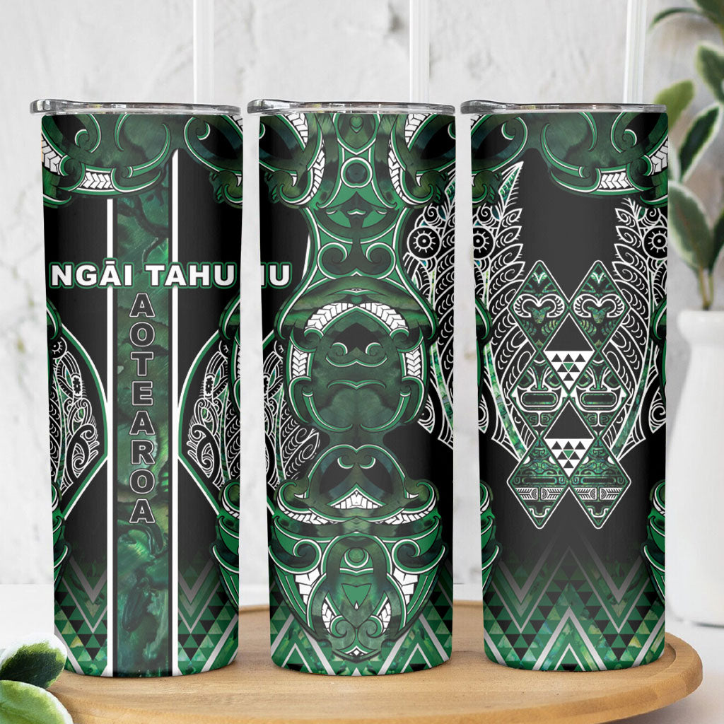Aotearoa Ngai Tahu Skinny Tumbler Maori Tribal Dark Green Paua Shell Pattern
