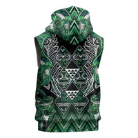 Aotearoa Ngai Tahu Sleeveless Hoodie Maori Tribal Dark Green Paua Shell Pattern
